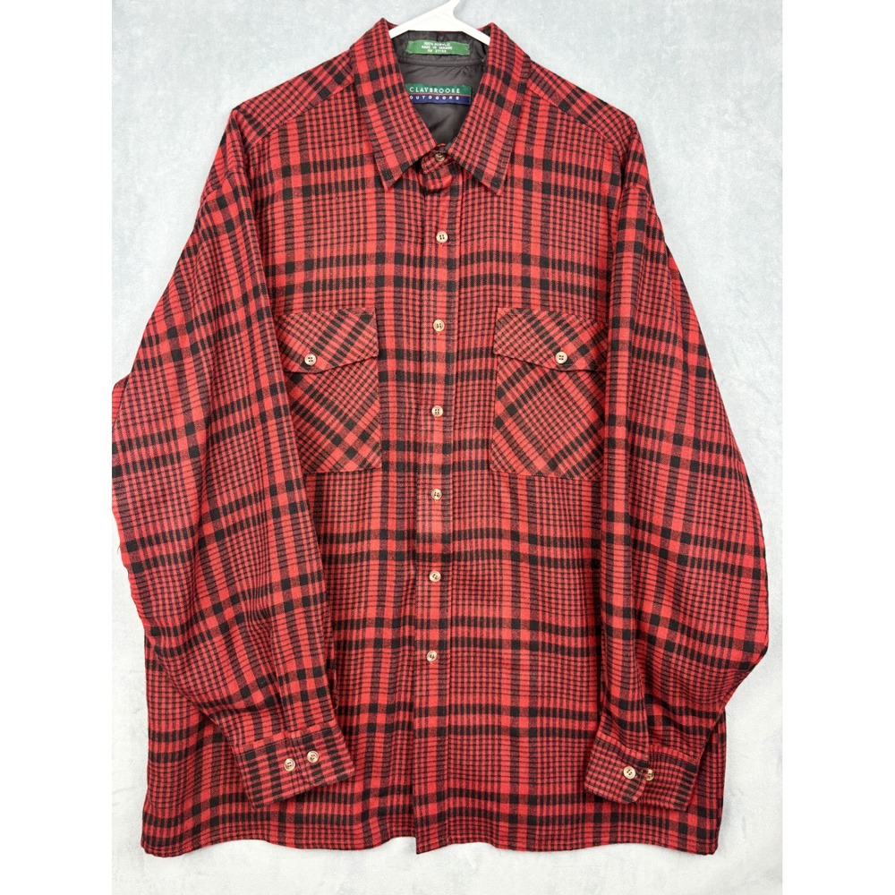 Claybrooke Outdoors Mens XL Red Black Plaid Flannel Shirt Long Sleeve Acrylic